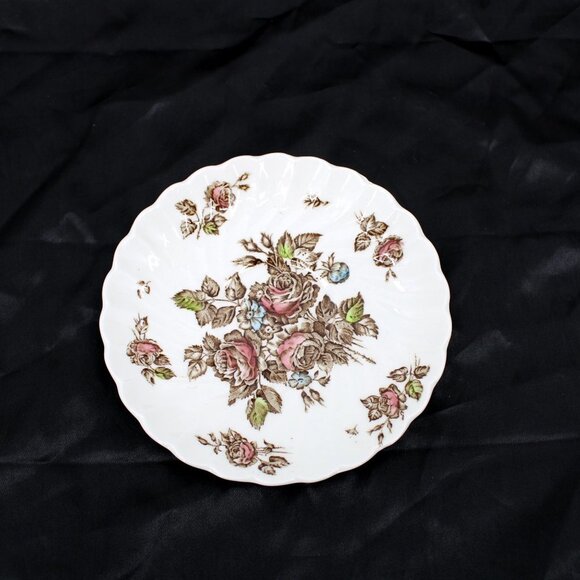 Johnson Bros Flat Cup & Saucer Set Devon Sprays Brown Multicolor - Picture 3 of 6